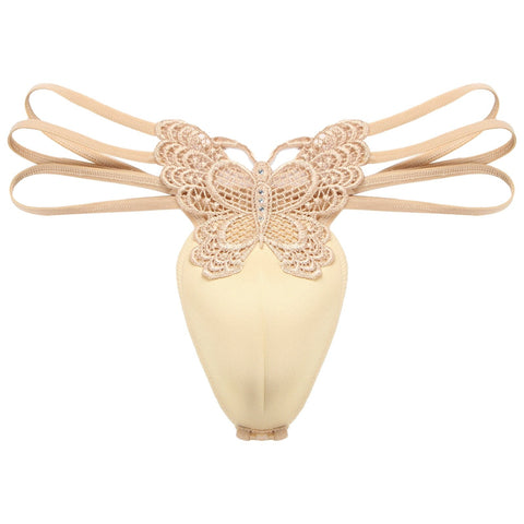Lace Butterfly Cup Thong Modern Undies Tan 28-38in (71-96cm) 