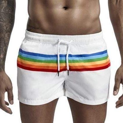 Rainbow Stripe Swim Shorts Modern Undies 38-41in (97-106cm) White 